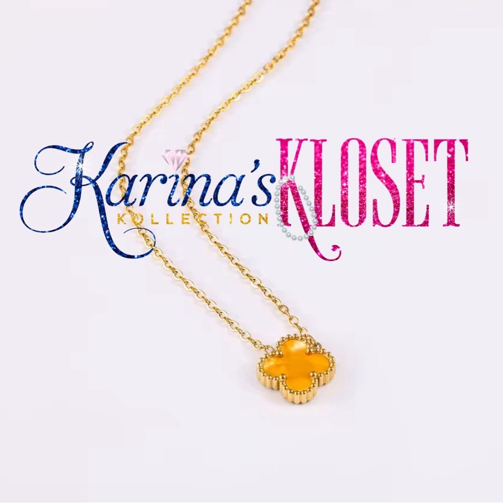 Canary Yellow Marble & Gold Clover Necklace 18 Karat Gold Plated 💛